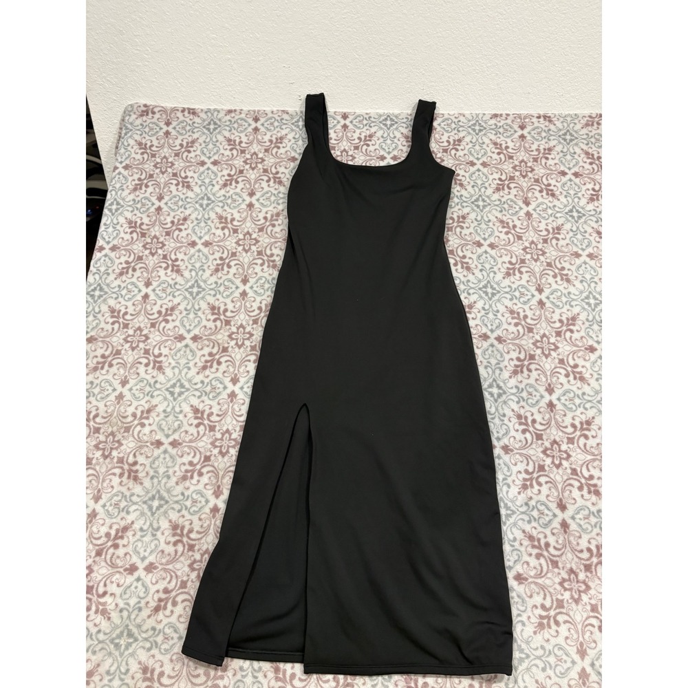 Express Body Contour Black Square Neck Side Slit Midi Dress Womens Medium